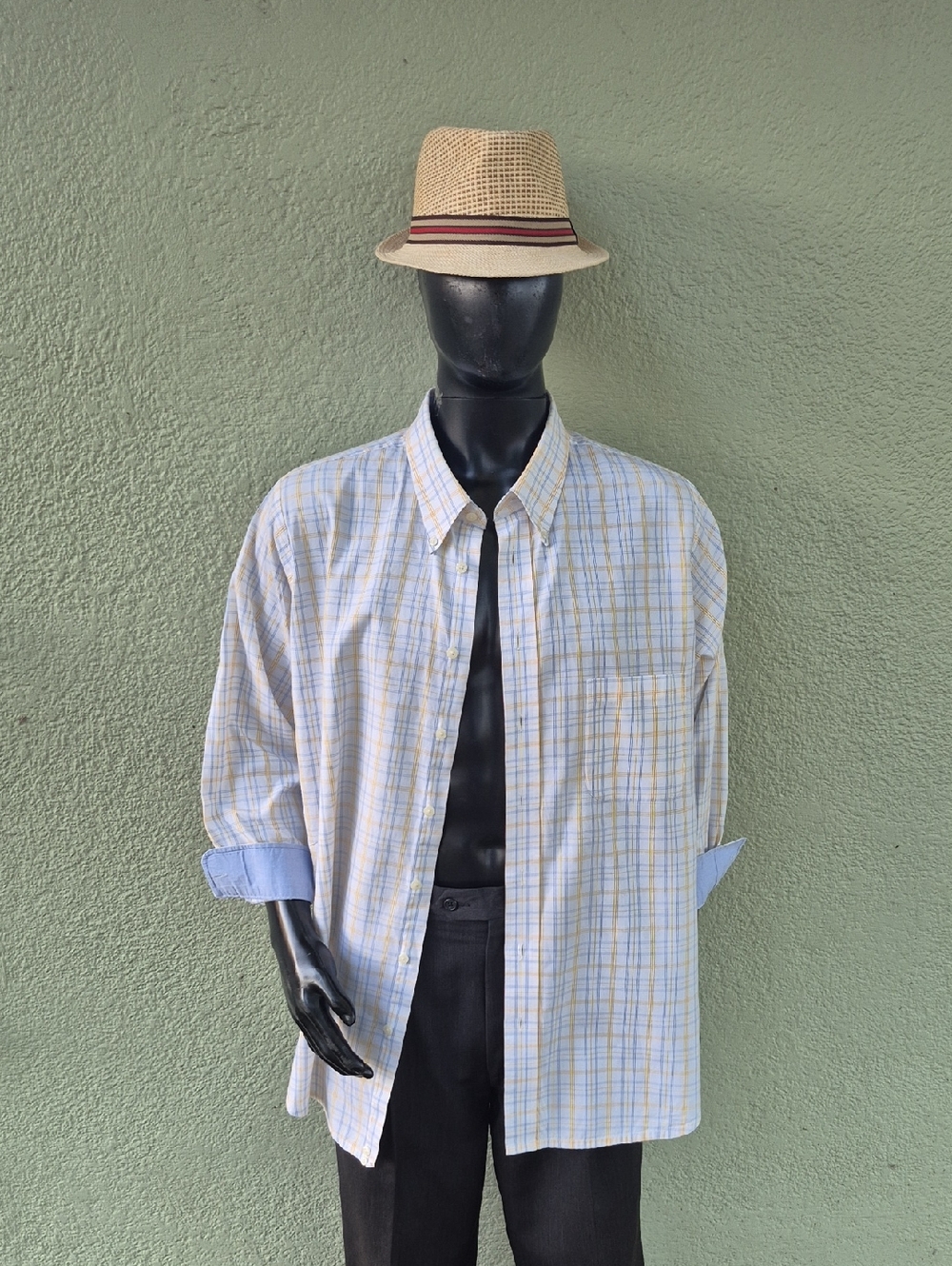 Paul Fredrick Men's Yellow Plaid Button-Down Luxury Shirt/Contrasting Accents - Picture 11 of 17